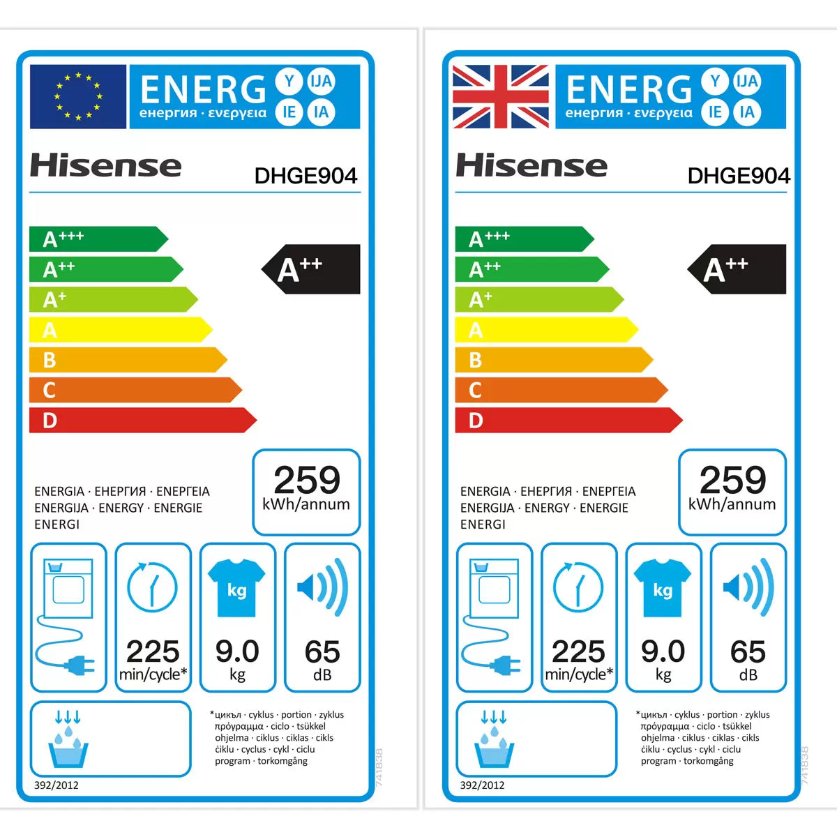 Hisense DHGE904, 9kg, Heat Pump Dryer, A++ Rated in White