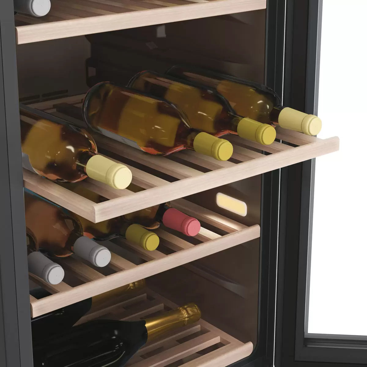 Haier HWS77GDAU1 77 Bottle Dual Zone Wine Cooler, G Rating in Black