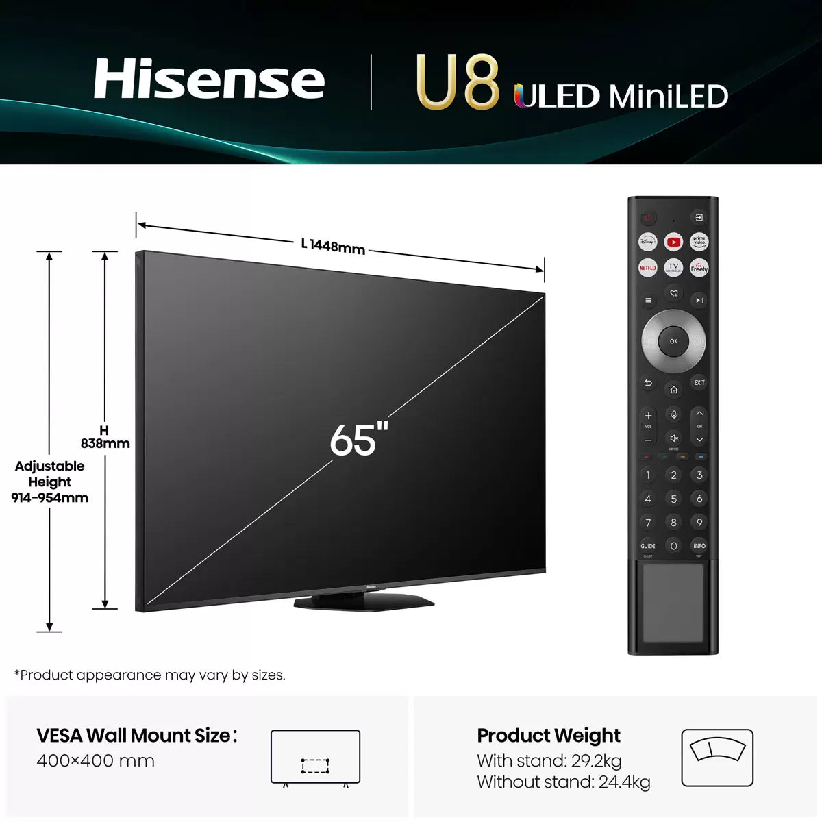 Hisense 65U8NQTUK 65 Inch Mini-LED 4K Ultra HD Smart TV