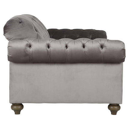 Bordeaux Button Back Grey Velvet 3 Seater Sofa – view 5