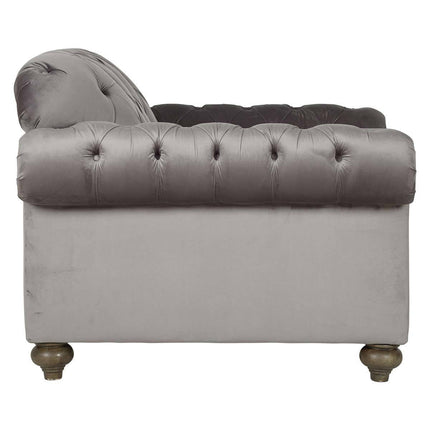 Bordeaux Button Back Grey Velvet Armchair – view 5