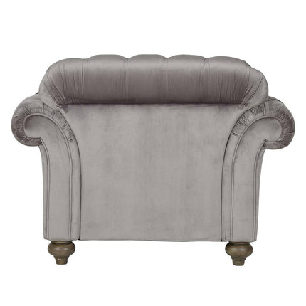 Bordeaux Button Back Grey Velvet Armchair – view 3