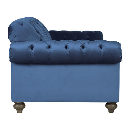 Bordeaux Button Back Blue Velvet 4 Seater Sofa – view 5