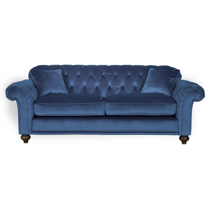 Bordeaux Button Back Blue Velvet 4 Seater Sofa – view 6