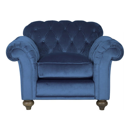 Bordeaux Button Back Blue Velvet Armchair – view 6