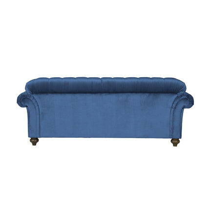 Bordeaux Button Back Blue Velvet 3 Seater Sofa – view 3