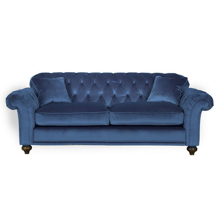 Bordeaux Button Back Blue Velvet 3 Seater Sofa – view 6
