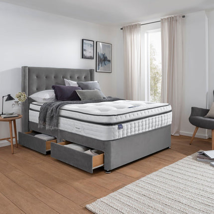 Silentnight Velvet 4 Drawer Divan Base with Bloomsbury Headboard in 2 Colours & 3 Sizes – view 2