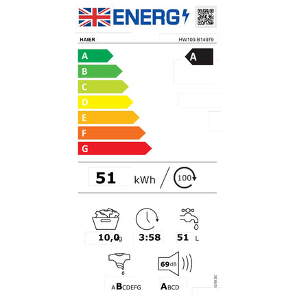 Haier i-Pro Series 7 Plus HW100-B14979U1 10kg WiFi Connected Washing Machine with 1400 rpm - White - A Rated