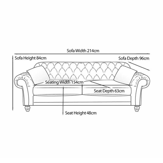 Bordeaux Button Back Blue Velvet 3 Seater Sofa – view 2