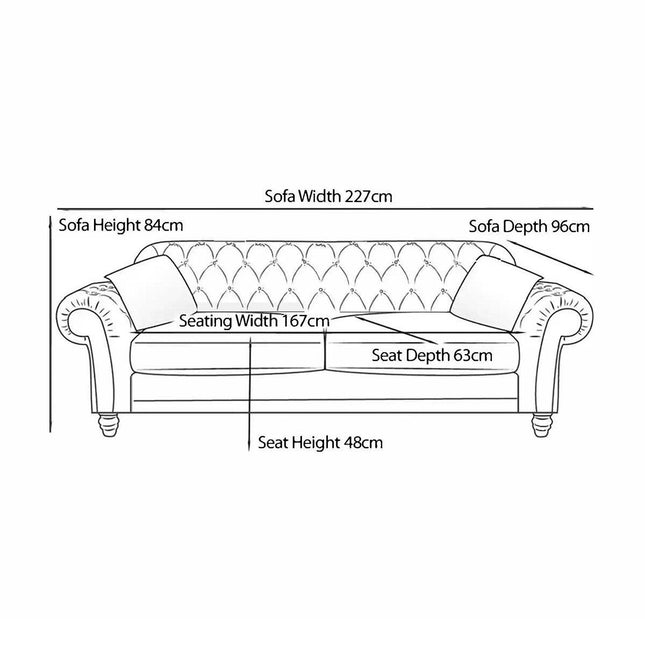 Bordeaux Button Back Blue Fabric 4 Seater Sofa – view 2