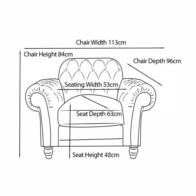 Bordeaux Button Back Grey Fabric Armchair – view 2