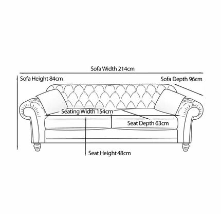 Bordeaux Button Back Blue Fabric 3 Seater Sofa – view 2