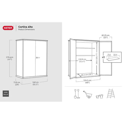 Keter Cortina Alto 4ft 6" x 2ft 4" (1.4 x 0.7m) 1,415 Litre Vertical Storage Shed with Shelves – view 2