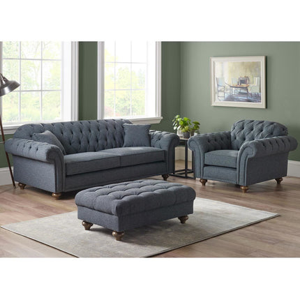 Bordeaux Button Back Blue Fabric 4 Seater Sofa – view 6
