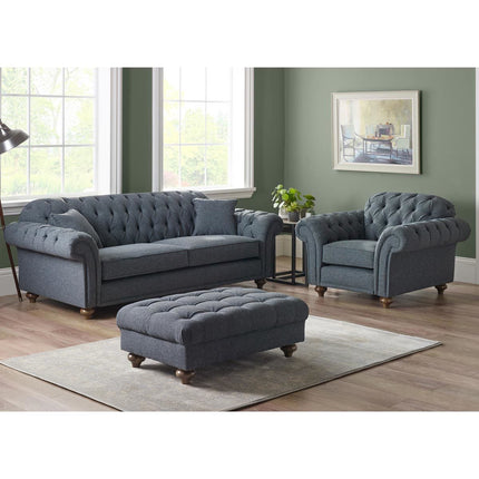 Bordeaux Button Back Blue Fabric 3 Seater Sofa – view 6