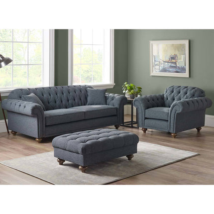 Bordeaux Button Back Blue Fabric Armchair – view 4