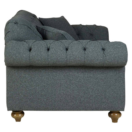Bordeaux Button Back Blue Fabric Armchair – view 3