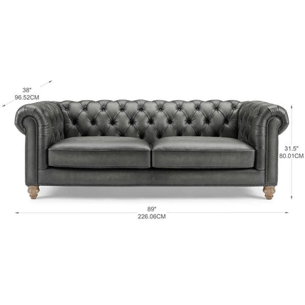 Allington 3 Seater Grey Leather Chesterfield Sofa – view 2