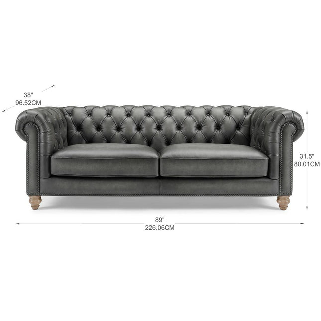Allington 3 Seater Grey Leather Chesterfield Sofa – view 2
