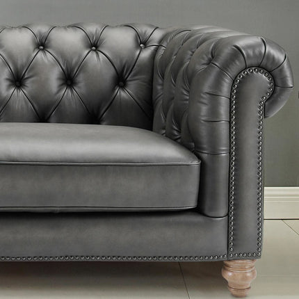 Allington 3 Seater Grey Leather Chesterfield Sofa – view 5