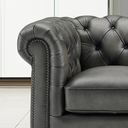 Allington 3 Seater Grey Leather Chesterfield Sofa – view 8