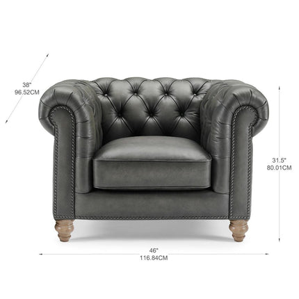Allington Grey Leather Chesterfield Armchair – view 2
