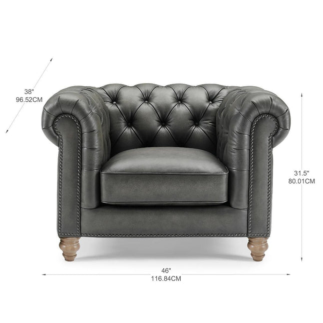 Allington Grey Leather Chesterfield Armchair – view 2