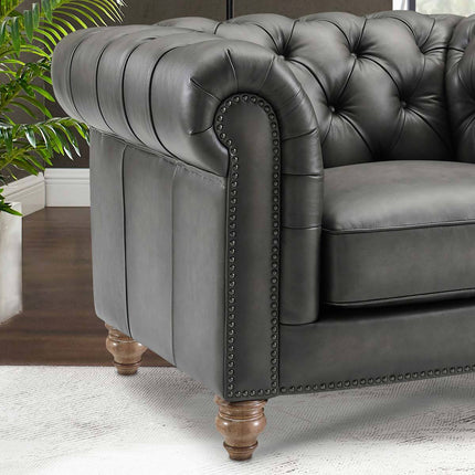 Allington Grey Leather Chesterfield Armchair – view 5