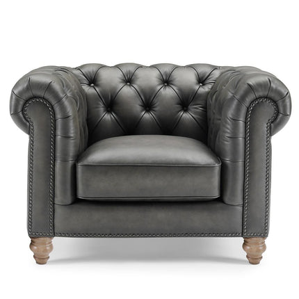 Allington Grey Leather Chesterfield Armchair – view 3