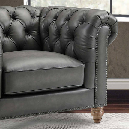 Allington Grey Leather Chesterfield Armchair – view 8