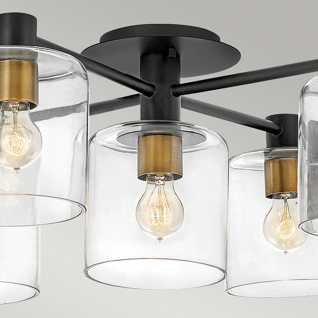 Hinkley Quintiesse 5 Light Axel Ceiling Light in Black and Heritage Brass Model - QN-AXEL5-BK – view 2