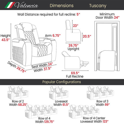 Valencia Tuscany Row of 2 Brown Leather Power Reclining Home Theatre Seating – view 2