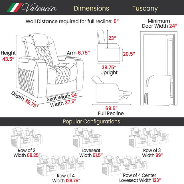 Valencia Tuscany Row of 2 Brown Leather Power Reclining Home Theatre Seating – view 2