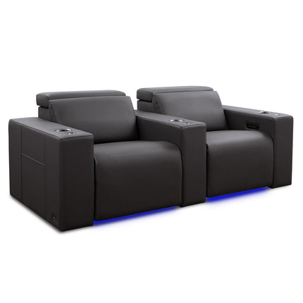 Valencia Barcelona Row of 2 Black Leather Power Reclining Home Theatre Seating with RGB LED – view 8