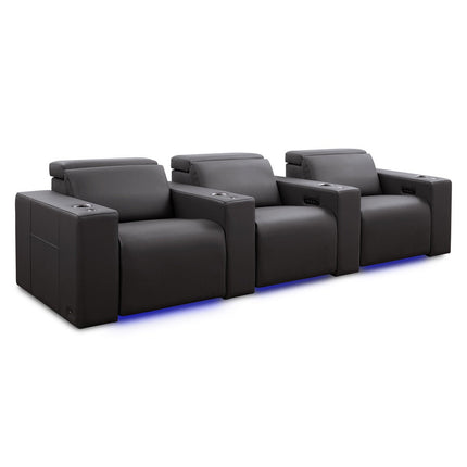 Valencia Barcelona Row of 3 Black Leather Power Reclining Home Theatre Seating with RGB LED – view 8