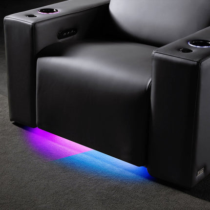 Valencia Barcelona Row of 3 Black Leather Power Reclining Home Theatre Seating with RGB LED – view 3