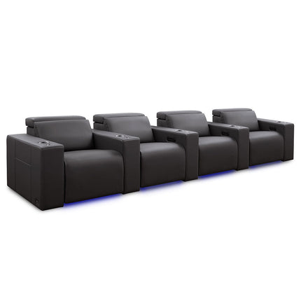 Valencia Barcelona Row of 4 Black Leather Power Reclining Home Theatre Seating with RGB LED – view 8