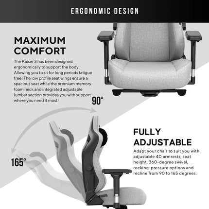 anda seaT Kaiser Series 3 Large Fabric Gaming Chair, Grey – view 4