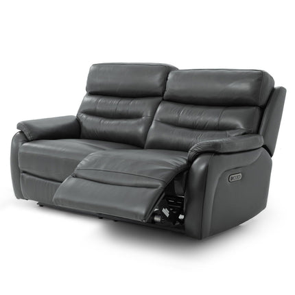 Fletcher Dark Grey Leather Power Reclining Large 2 Seater Sofa with Power Headrest – view 4