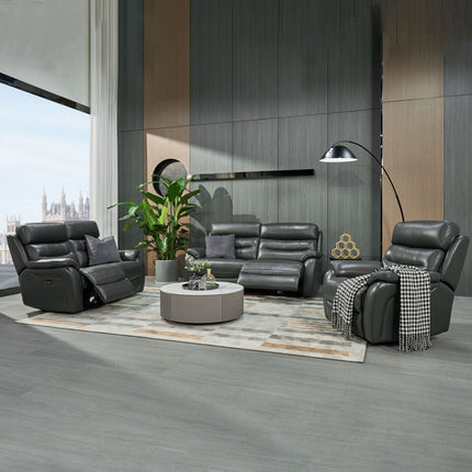 Fletcher Dark Grey Leather Power Reclining Large 2 Seater Sofa with Power Headrest – view 6