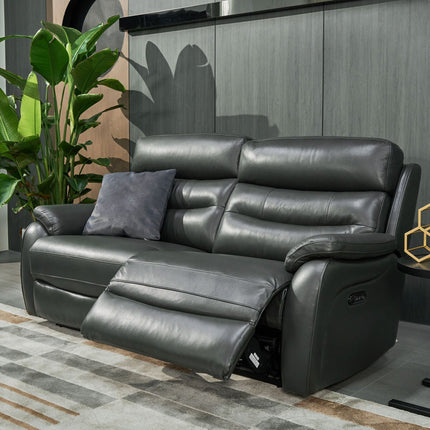 Fletcher Dark Grey Leather Power Reclining Large 2 Seater Sofa with Power Headrest – view 7