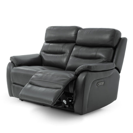 Fletcher Dark Grey Leather Power Reclining 2 Seater Sofa with Power Headrest – view 4