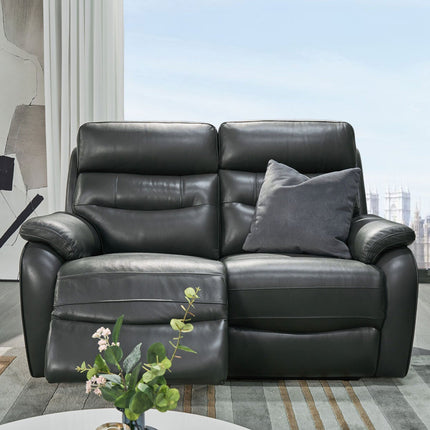 Fletcher Dark Grey Leather Power Reclining 2 Seater Sofa with Power Headrest – view 5
