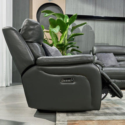 Fletcher Dark Grey Leather Power Reclining 2 Seater Sofa with Power Headrest – view 6