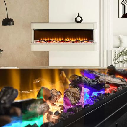 Flare Juliette 3-Sided Wall Mounted Electric Fireplace in Cream, 2kW