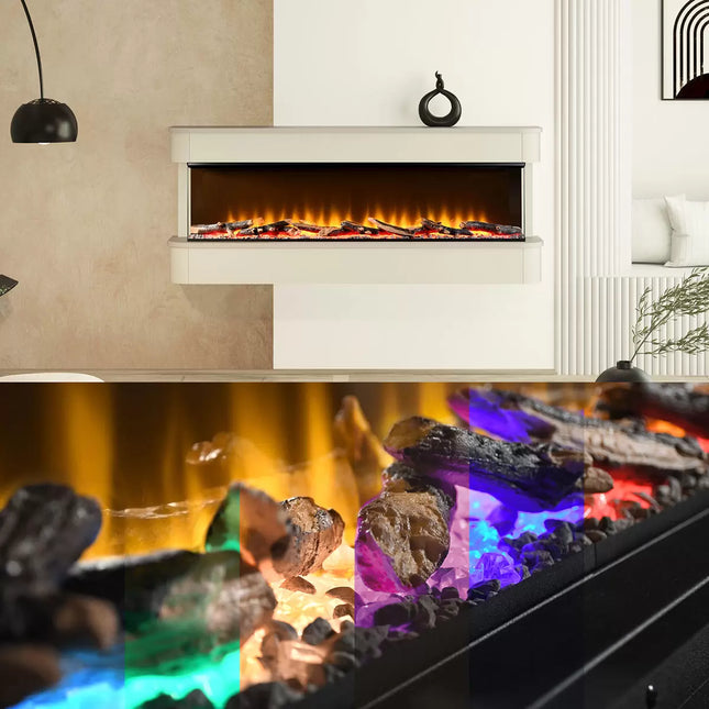 Flare Juliette 3-Sided Wall Mounted Electric Fireplace in Cream, 2kW