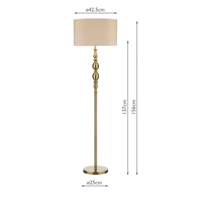 Madrid Antique Brass Floor Lamp with Faux Silk Shade – view 2
