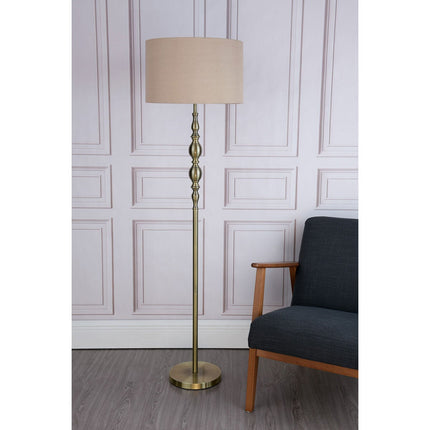 Madrid Antique Brass Floor Lamp with Faux Silk Shade – view 3