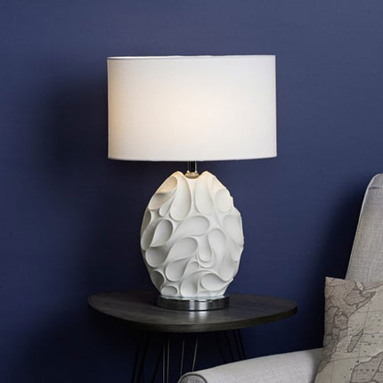 Zachary Textured Oval Table Lamp with White Linen Shade – view 3